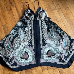 Bohemian Paisley Dress. Silk dress fully lined with back zipper adjustable strap